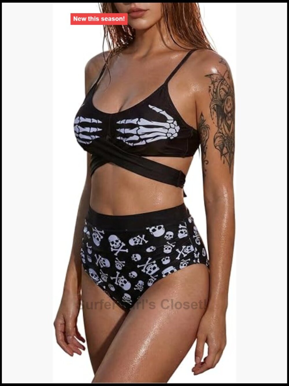 High Waisted Gothic Skull Print Bikini Set with Tummy Control